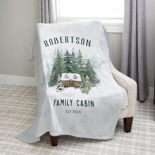 Rustieke Waterverf Pine Forest Family Cabin Fleece Deken