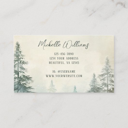 Rustieke Waterverf Pine Forest Woodland Visitekaartje (Achterkant)