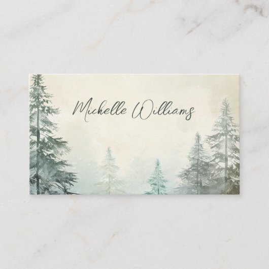 Rustieke Waterverf Pine Forest Woodland Visitekaartje (Voorkant)