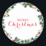 Rustieke Waterverf Pine Merry Christmas Ronde Sticker<br><div class="desc">Rustieke Waterverf Pine Merry Christmas Classic Ronde Sticker.</div>