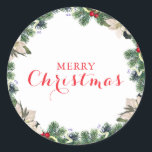 Rustieke Waterverf Pine Merry Christmas Ronde Sticker<br><div class="desc">Rustieke Waterverf Pine Merry Christmas Classic Ronde Sticker.</div>
