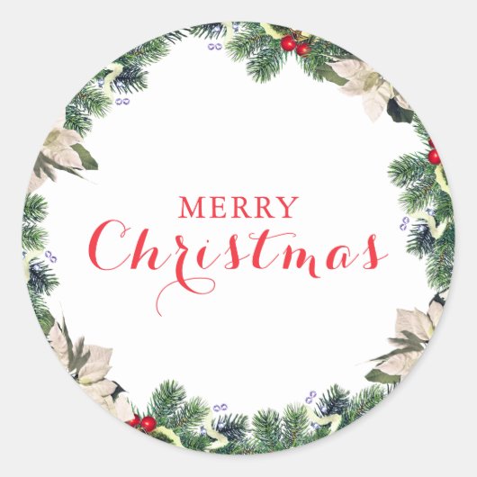 Rustieke Waterverf Pine Merry Christmas Ronde Sticker (Voorkant)