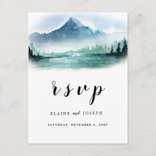 Rustieke Waterverf Pine Mountains Lake Wedding RSV Uitnodiging Briefkaart