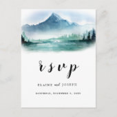Rustieke Waterverf Pine Mountains Lake Wedding RSV Uitnodiging Briefkaart (Voorkant)