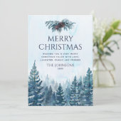 Rustieke Waterverf Pine Tree Bos Kerstmis Feestdagenkaart (Staand voorkant)