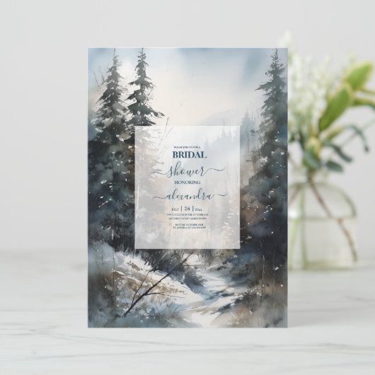 Rustieke Waterverf Pine Tree Bridal Kaart (Staand voorkant)