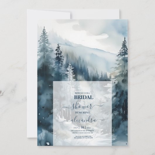 Rustieke Waterverf Pine Tree Bridal Kaart (Voorkant)