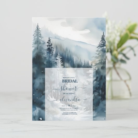 Rustieke Waterverf Pine Tree Bridal Kaart (Staand voorkant)