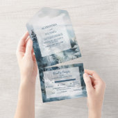 Rustieke Waterverf Pine Tree Bruiloft All In One Uitnodiging (Afscheurbaar)