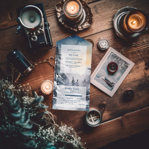 Rustieke Waterverf Pine Tree Bruiloft All In One Uitnodiging