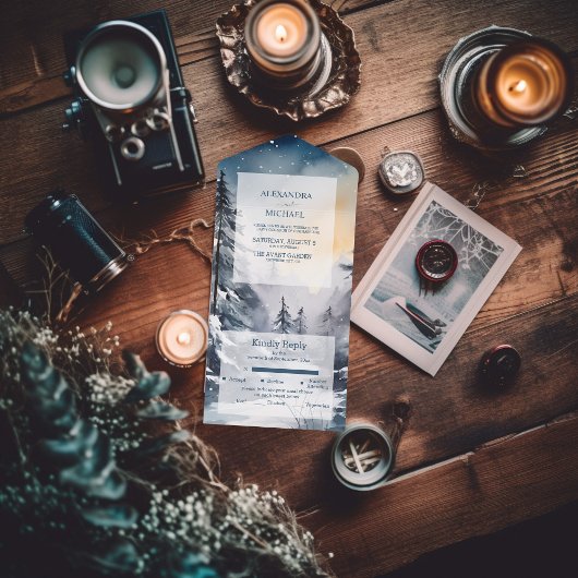 Rustieke Waterverf Pine Tree Bruiloft All In One Uitnodiging