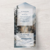 Rustieke Waterverf Pine Tree Bruiloft All In One Uitnodiging (Binnen)