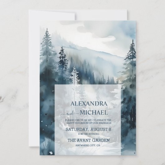 Rustieke Waterverf Pine Tree Bruiloft Kaart (Voorkant)