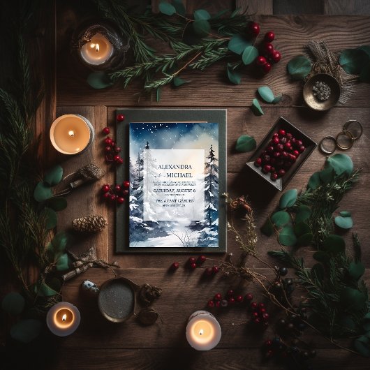 Rustieke Waterverf Pine Tree Bruiloft Kaart