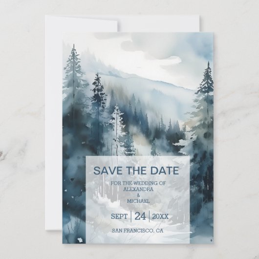 Rustieke Waterverf Pine Tree Bruiloft Save The Date (Voorkant)