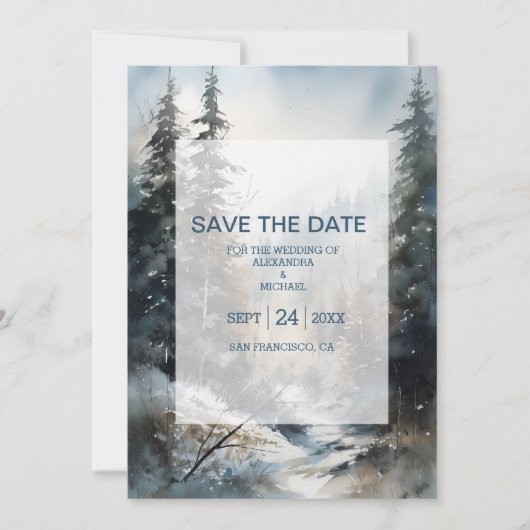 Rustieke Waterverf Pine Tree Bruiloft Save The Date (Voorkant)
