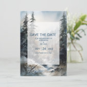 Rustieke Waterverf Pine Tree Bruiloft Save The Date (Staand voorkant)