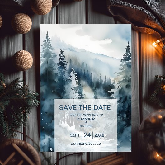 Rustieke Waterverf Pine Tree Bruiloft Save The Date