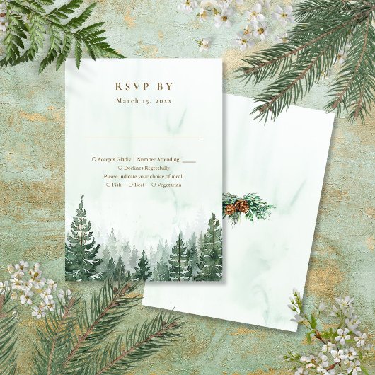 Rustieke Waterverf Pine Tree Forest bruiloft RSVP Kaartje