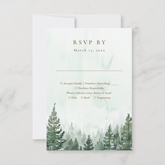 Rustieke Waterverf Pine Tree Forest bruiloft RSVP Kaartje (Voorkant)