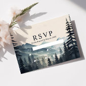 Rustieke Waterverf Pine Tree Mountain bruiloft RSV RSVP Kaartje