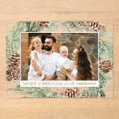 Rustieke Waterverf Pinecone Krans Vakantiefoto Acryl Uitnodigingen (Voorkant)