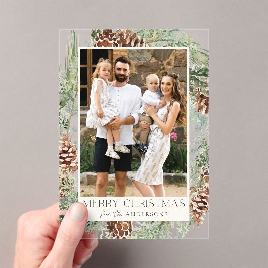 Rustieke Waterverf Pinecone Krans Vakantiefoto Acryl Uitnodigingen (Insitu (Draagbaar))