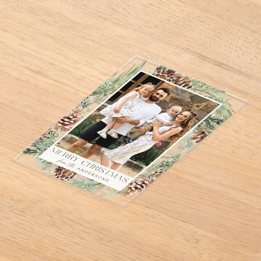 Rustieke Waterverf Pinecone Krans Vakantiefoto Acryl Uitnodigingen (Laagn)