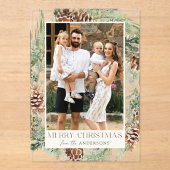 Rustieke Waterverf Pinecone Krans Vakantiefoto Acryl Uitnodigingen (Voorkant)