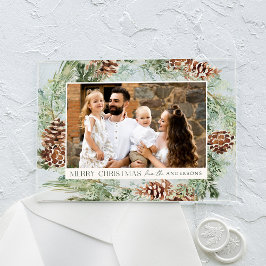 Rustieke Waterverf Pinecone Krans Vakantiefoto Acryl Uitnodigingen