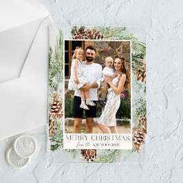 Rustieke Waterverf Pinecone Krans Vakantiefoto Acryl Uitnodigingen