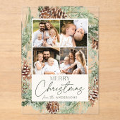 Rustieke Waterverf Pinecone Photo Collage Vakantie Acryl Uitnodigingen (Voorkant)