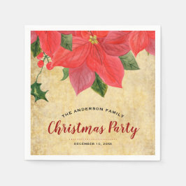 Rustieke waterverf Poinsettia Kerstfeest Servet