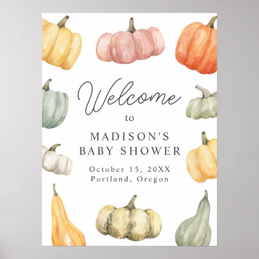 Rustieke Waterverf Pompoen Baby shower Welkom Poster (Voorkant)
