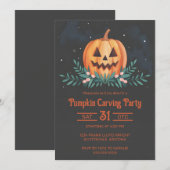 Rustieke Waterverf Pompoen Carving Party Halloween Kaart (Voorkant / Achterkant)
