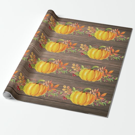 Rustieke Waterverf Pompoen Herfst Herfst Cadeaupapier (Uitgerold)