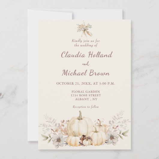 Rustieke Waterverf Pompoenen Elegante Fall Wedding Kaart (Voorkant)