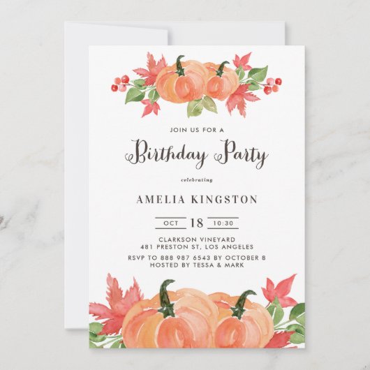 Rustieke Waterverf Pompoenen Herfst Verjaardagsfee Kaart (Voorkant)