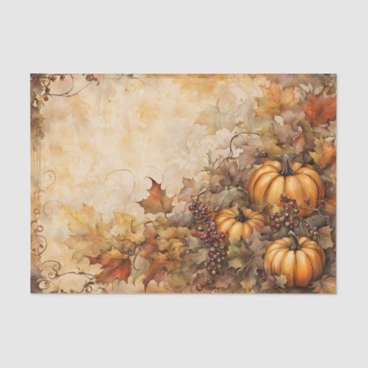 Rustieke Waterverf Pompoenen Herfstbladeren Oogst Tissuepapier (Voorkant)