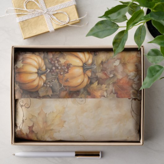 Rustieke Waterverf Pompoenen Herfstbladeren Oogst Tissuepapier (Geschenk)