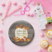 Rustieke Waterverf pompoenval laat donker hout ach Papieren Bordje (Feest)