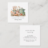 Rustieke Waterverf potten pannen eten keukengerei Vierkante Visitekaartje (Voorkant / Achterkant)