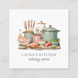 Rustieke Waterverf potten pannen eten keukengerei Vierkante Visitekaartje