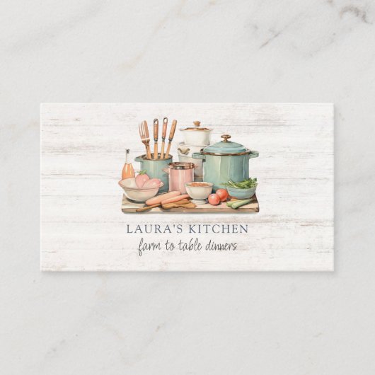 Rustieke Waterverf potten pannen eten keukengerei Visitekaartje (Voorkant)