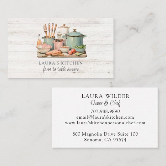 Rustieke Waterverf potten pannen eten keukengerei  Visitekaartje (Voorkant / Achterkant)