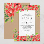 Rustieke Waterverf Red Poppies Floral Vrijgezellen Kaart (Voorkant / Achterkant)