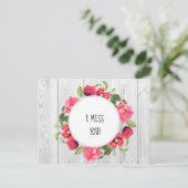 Rustieke Waterverf rode en roze bloemen krans Briefkaart (Staand voorkant)