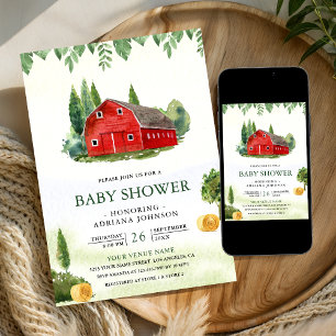 Rustieke Waterverf Rode Schuur Boerderij Baby Show Kaart
