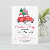 Rustieke Waterverf Rode Vrachtwagen Kerstfeest Kaart (Staand voorkant)