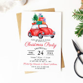Rustieke Waterverf Rode Vrachtwagen Kerstfeest Kaart